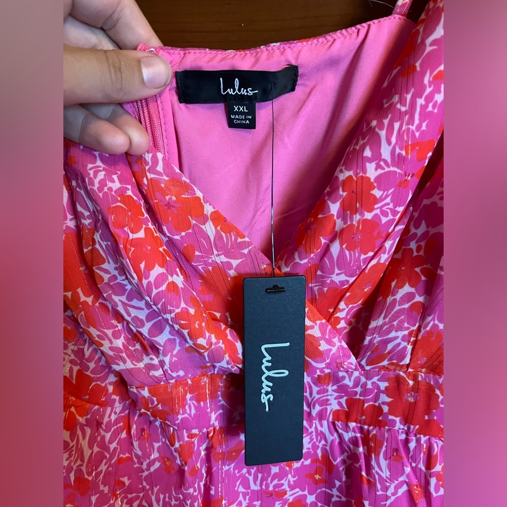 Lulus Pink and Orange tiered midi dress
